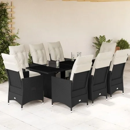 Set de comedor de jardín 9 pzas y cojines ratán sintético negro by , Garden sets - Ref: Foro24-3276870, Price: 1,00 €, Discou...