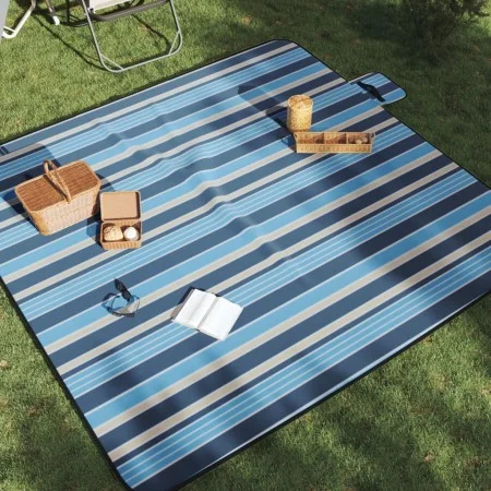 Manta de picnic plegable terciopelo rayas azul blanco 200x200cm de , Camping y senderismo - Ref: Foro24-4004211, Precio: 30,0...