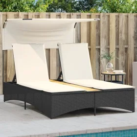 Tumbona doble con capota y cojines ratán sintético negro by , Loungers - Ref: Foro24-365621, Price: 292,48 €, Discount: %