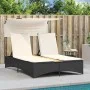 Tumbona doble con capota y cojines ratán sintético negro by , Loungers - Ref: Foro24-365621, Price: 292,48 €, Discount: %