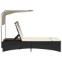 Tumbona doble con capota y cojines ratán sintético negro by , Loungers - Ref: Foro24-365621, Price: 292,48 €, Discount: %