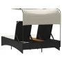 Tumbona doble con capota y cojines ratán sintético negro by , Loungers - Ref: Foro24-365621, Price: 292,48 €, Discount: %