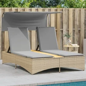 Tumbona doble con capota y cojines ratán sintético beige mix by , Loungers - Ref: Foro24-365623, Price: 360,45 €, Discount: %