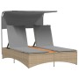 Tumbona doble con capota y cojines ratán sintético beige mix de , Tumbonas - Ref: Foro24-365623, Precio: 369,00 €, Descuento: %
