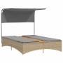 Tumbona doble con capota y cojines ratán sintético beige mix de , Tumbonas - Ref: Foro24-365623, Precio: 369,00 €, Descuento: %