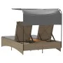 Doppel-Liegestuhl mit Verdeck und Kissen aus beigem Kunst-Rattan-Mix. von , Liegen - Ref: Foro24-365623, Preis: 360,40 €, Rab...