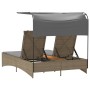 Tumbona doble con capota y cojines ratán sintético beige mix de , Tumbonas - Ref: Foro24-365623, Precio: 369,00 €, Descuento: %
