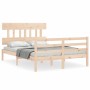 Double bed frame with solid wood headboard by vidaXL, Beds and slatted bases - Ref: Foro24-3195126, Price: 115,39 €, Discount: %