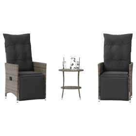 Sillas y mesita de jardín con cojines 3 piezas ratán PE gris by , Garden sets - Ref: Foro24-365675, Price: 242,81 €, Discount: %