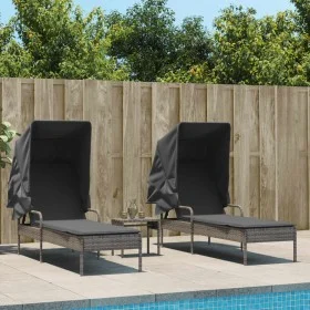 Tumbonas con capota y mesa 2 uds ratán sintético gris by , Loungers - Ref: Foro24-3261571, Price: 401,87 €, Discount: %