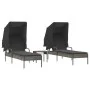 Tumbonas con capota y mesa 2 uds ratán sintético gris de , Tumbonas - Ref: Foro24-3261571, Precio: 394,40 €, Descuento: %