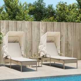 Tumbonas con capota y mesa 2 uds ratán sintético beige by , Loungers - Ref: Foro24-3261573, Price: 394,97 €, Discount: %
