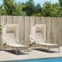 Liegestühle mit Sonnendach und Tisch, 2 Stück, aus synthetischem Rattan in Beige. von , Liegen - Ref: Foro24-3261573, Preis: ...
