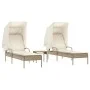 Tumbonas con capota y mesa 2 uds ratán sintético beige by , Loungers - Ref: Foro24-3261573, Price: 394,97 €, Discount: %