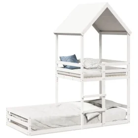Bett mit massivem Dach aus weißer Kiefer 80x200 cm von , Betten und Lattenroste - Ref: Foro24-3282394, Preis: 283,67 €, Rabat...