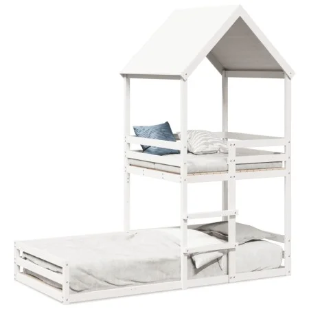 Bett mit massivem Dach aus weißer Kiefer 80x200 cm von , Betten und Lattenroste - Ref: Foro24-3282394, Preis: 283,67 €, Rabat...