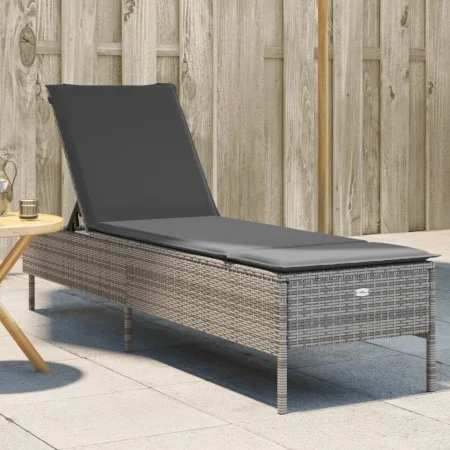 Sun lounger with synthetic rattan and grey cushion by , Loungers - Ref: Foro24-4002721, Price: 147,44 €, Discount: %
