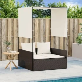 Tumbona doble con techo y cortinas ratán sintético marrón by , Loungers - Ref: Foro24-4002756, Price: 229,68 €, Discount: %