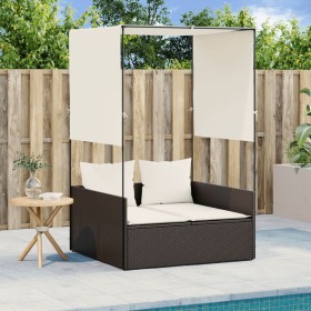 Tumbona doble con techo y cortinas ratán sintético marrón von , Liegen - Ref: Foro24-4002756, Preis: 233,72 €, Rabatt: %