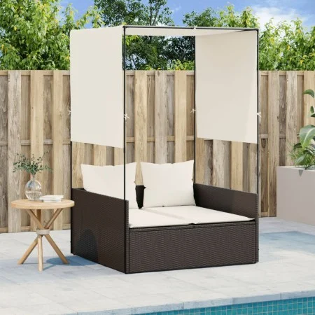 Tumbona doble con techo y cortinas ratán sintético marrón von , Liegen - Ref: Foro24-4002756, Preis: 229,68 €, Rabatt: %