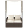 Tumbona doble con techo y cortinas ratán sintético marrón de , Tumbonas - Ref: Foro24-4002756, Precio: 217,21 €