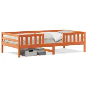 Solid pine wood bed frame in brown wax finish 90x200 cm by , Beds and slatted bases - Ref: Foro24-846975, Price: 119,75 €, Di...