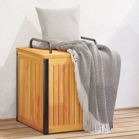 Massivholz-Gartenkissenbox aus Akazienholz und Stahl, 45x45x45/53cm. von , Aufbewahrungsboxen für den Außenbereich - Ref: For...