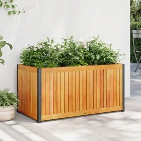 Jardinera de madera maciza de acacia y acero 85x45x44 cm by , Pots and planters - Ref: Foro24-367611, Price: 111,86 €, Discou...