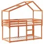 Bunk bed with solid pine wood roof in brown wax, 90x190 cm. by , Beds and slatted bases - Ref: Foro24-3282046, Price: 227,93 ...