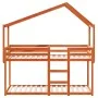 Bunk bed with solid pine wood roof in brown wax, 90x190 cm. by , Beds and slatted bases - Ref: Foro24-3282046, Price: 227,93 ...