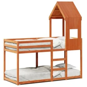 Bunk bed with solid pine wood roof in brown, 90x190 cm. by , Beds and slatted bases - Ref: Foro24-3282004, Price: 247,19 €, D...