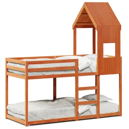 Etagenbett mit massivem Dach aus brauner Kiefer 90x190 cm. von , Betten und Lattenroste - Ref: Foro24-3282004, Preis: 246,50 ...