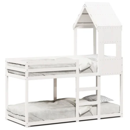 Etagenbett mit massivem Dach aus weißem Kiefernholz 90x190 cm. von , Betten und Lattenroste - Ref: Foro24-3282006, Preis: 241...
