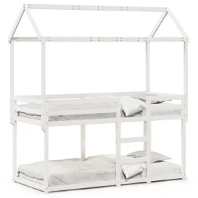 Etagenbett mit massivem Dach aus weißem Kiefernholz 90x200 cm. von , Betten und Lattenroste - Ref: Foro24-3282120, Preis: 276...