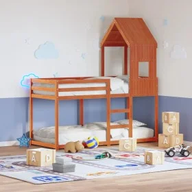 Bunk bed with solid pine wood roof in brown, 80x200 cm. by , Beds and slatted bases - Ref: Foro24-3281996, Price: 242,01 €, D...
