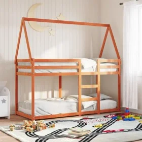 Bunk bed with solid pine wood roof in brown, 90x190 cm. by , Beds and slatted bases - Ref: Foro24-3282086, Price: 192,03 €, D...