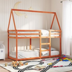 Cama litera con techo madera maciza pino marrón 90x190 cm de , Camas y somieres - Ref: Foro24-3282086, Precio: 192,14 €, Desc...