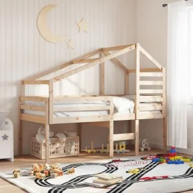 High bed with solid pine wood roof 90x200 cm by , Beds and slatted bases - Ref: Foro24-3281977, Price: 261,82 €, Discount: %