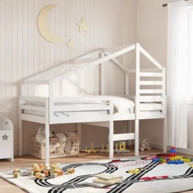 High bed with solid white pine wood roof 80x200 cm by , Beds and slatted bases - Ref: Foro24-3281975, Price: 254,56 €, Discou...