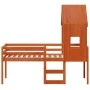 High bed with solid pine wood roof in brown wax 80x200 cm by , Beds and slatted bases - Ref: Foro24-3282012, Price: 241,73 €,...