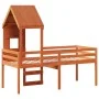 High bed with solid pine wood roof in brown wax 80x200 cm by , Beds and slatted bases - Ref: Foro24-3282012, Price: 241,73 €,...