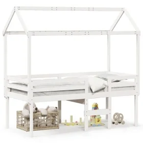 Cama alta con techo madera maciza de pino blanco 80x200 cm de , Camas y somieres - Ref: Foro24-3282136, Precio: 249,62 €, Des...