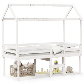 High bed with solid white pine wood roof 80x200 cm by , Beds and slatted bases - Ref: Foro24-3282136, Price: 249,62 €, Discou...