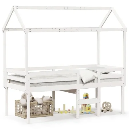 Cama alta con techo madera maciza de pino blanco 80x200 cm de , Camas y somieres - Ref: Foro24-3282136, Precio: 249,62 €, Des...