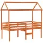 High bed with solid pine wood roof in brown wax 90x200 cm by , Beds and slatted bases - Ref: Foro24-3282134, Price: 241,02 €,...