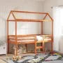 High bed with solid pine wood roof in brown wax 90x200 cm by , Beds and slatted bases - Ref: Foro24-3282134, Price: 241,02 €,...