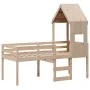Hochbett mit massivem Kiefernholzdach in brauner Wachsfarbe 75x190 cm. von , Betten und Lattenroste - Ref: Foro24-3282019, Pr...
