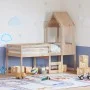 High bed with solid pine wood roof in brown wax 75x190 cm by , Beds and slatted bases - Ref: Foro24-3282019, Price: 201,10 €,...