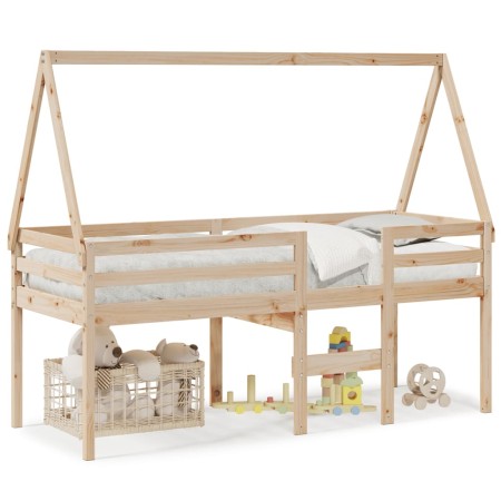 Cama alta con techo madera maciza de pino marrón cera 75x190 cm de , Camas y somieres - Ref: Foro24-3282101, Precio: 156,92 €...