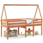 High bed with solid pine wood roof in brown wax 75x190 cm by , Beds and slatted bases - Ref: Foro24-3282103, Price: 183,76 €,...